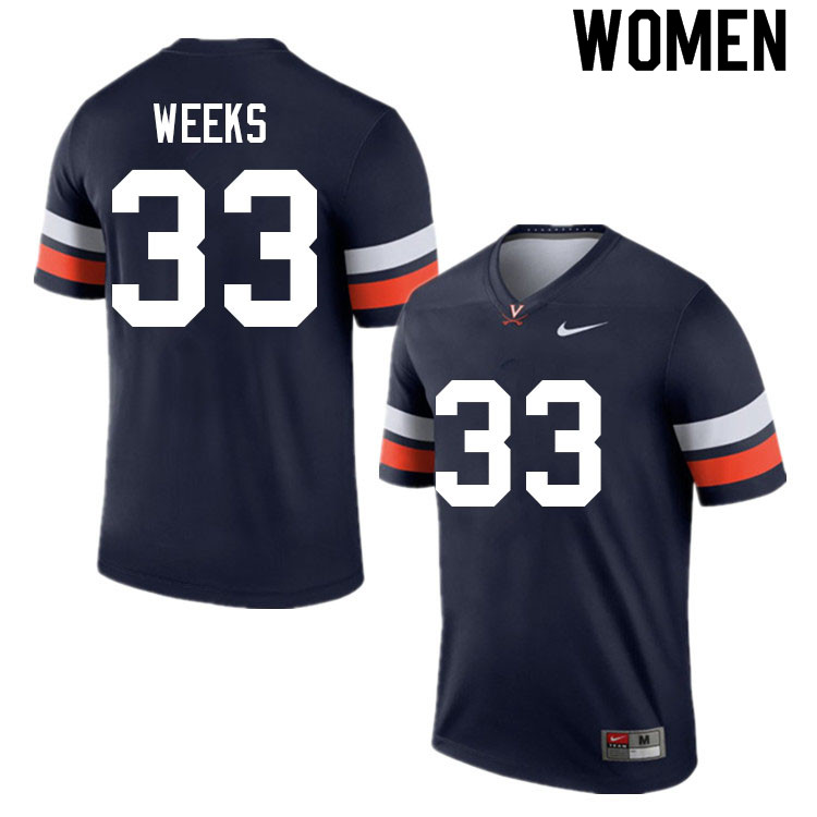 Women #33 West Weeks Virginia Cavaliers College Football Jerseys Sale-Navy - Click Image to Close